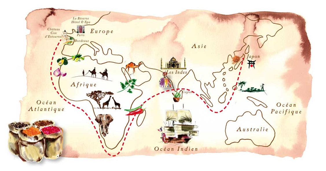 La route des épices. Menu Hôtel La Réserve, Paris.